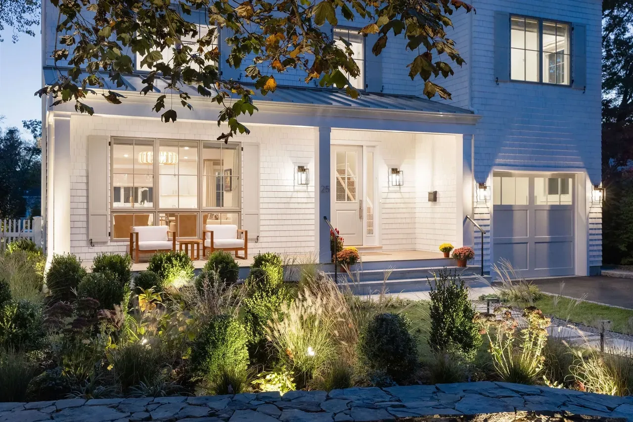 Modern house with illuminated porch