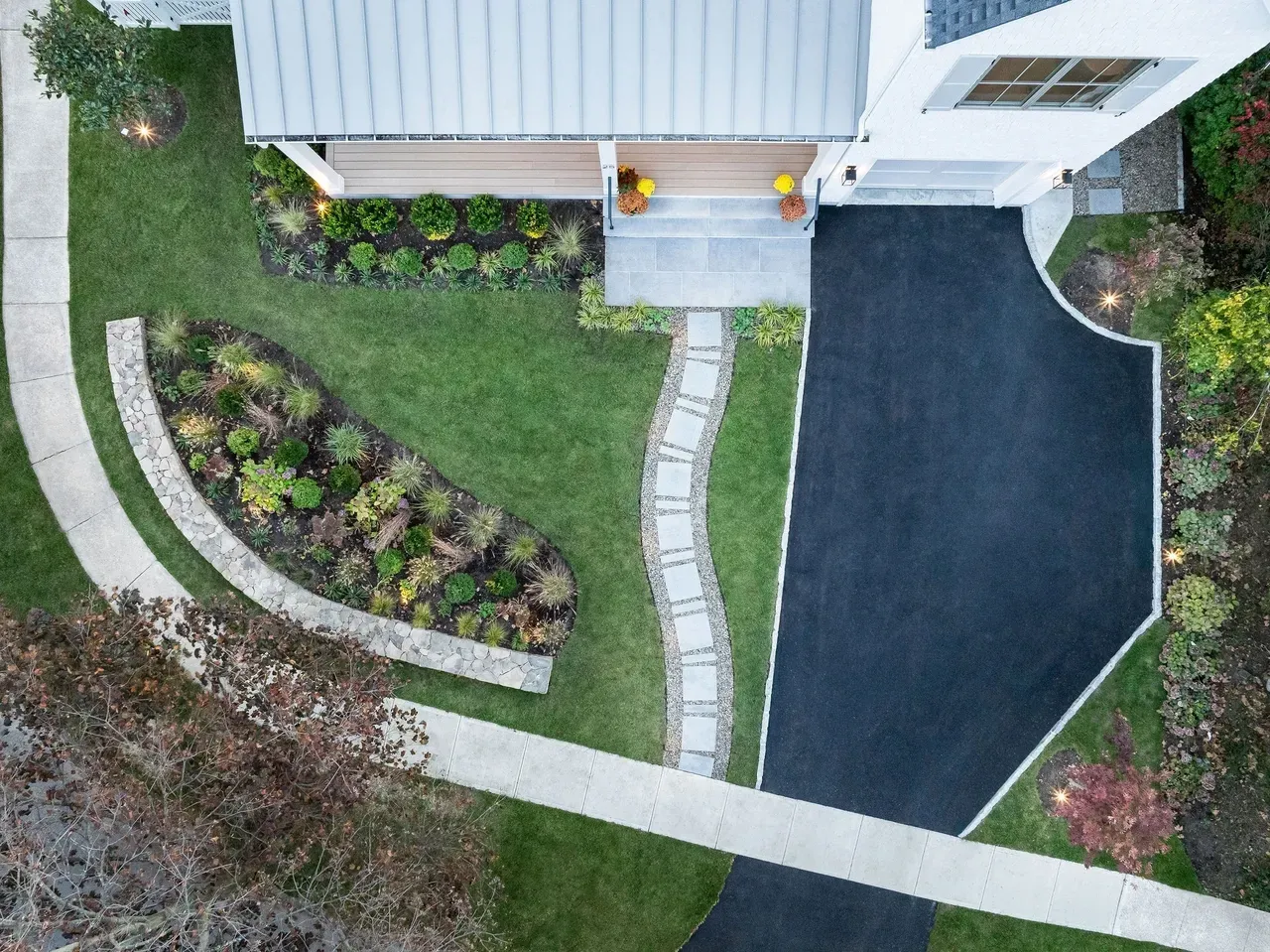Modern home with landscaped front yard